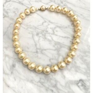 Majorica 13mm Pearl Choker Necklace 15.5" Gold Over Sterling Clasp Signed